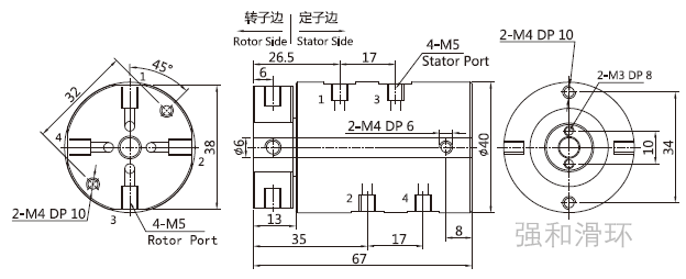 四通路气动旋转接头结构原理图纸