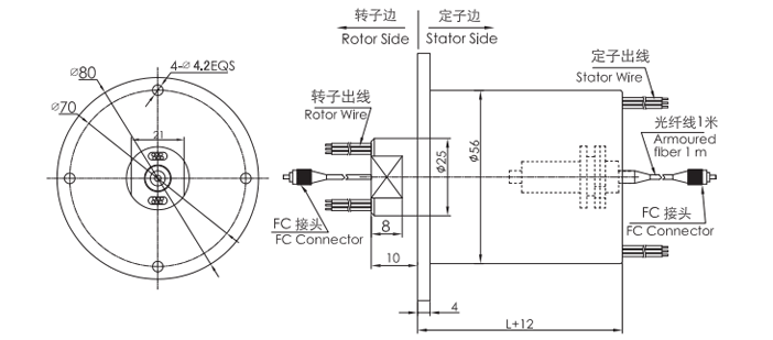 单通道光电混合光纤旋转接头结构原理图纸