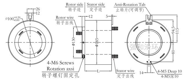 过孔导电环，孔径100mm，外径185mm结构原理图纸