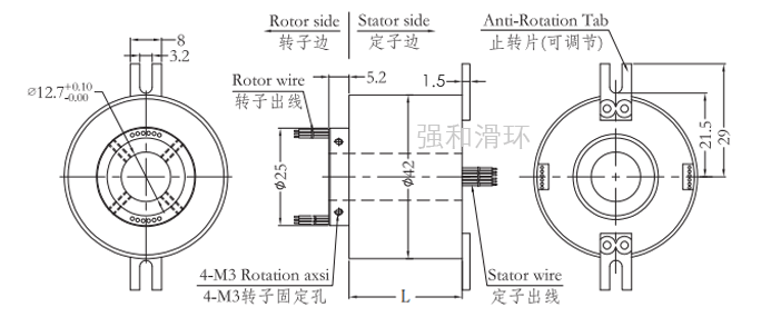 微型过孔滑环（孔径12.7mm 外径42mm结构原理图纸