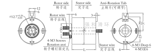 过孔滑环（孔径12.7mm 外径56mm）结构原理图纸