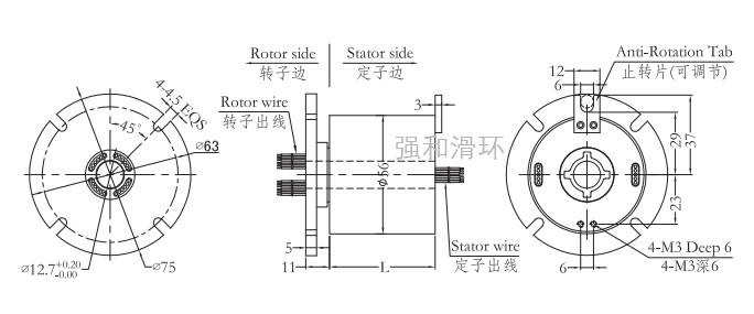 过孔滑环（孔径12.7mm 外径56mm）结构原理图纸