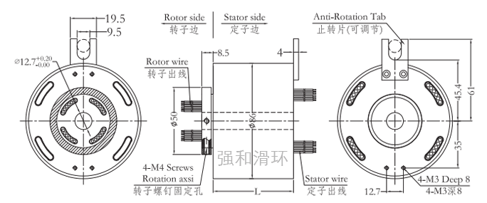 过孔滑环（孔径12.7mm 外径86mm）结构原理图纸