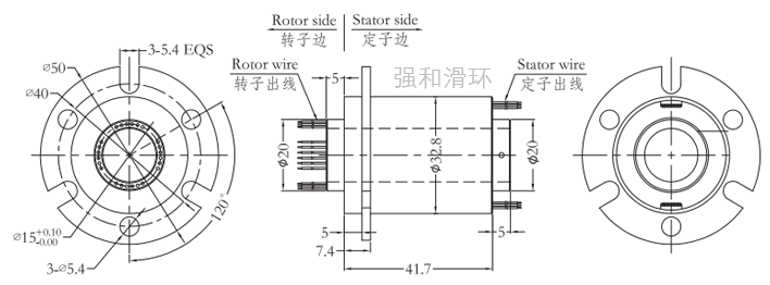 过孔滑环（孔径15mm 外径32.8mm）结构原理图纸