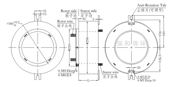 过孔滑环（孔径180mm 外径298mm）结构原理图纸