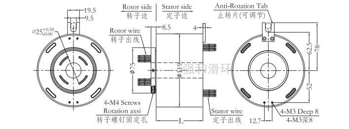 过孔滑环（孔径25.4mm 外径119mm）结构原理图纸