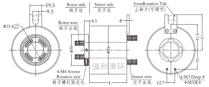 过孔滑环（孔径25.4mm 外径78mm）结构原理图纸