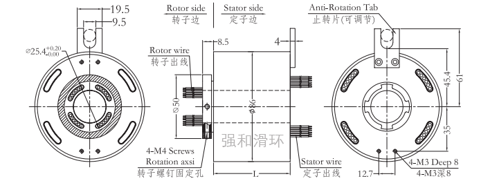 过孔滑环（孔径25.4mm 外径86mm）结构原理图纸