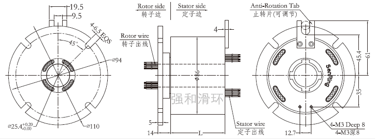 过孔滑环（孔径25.4mm 外径86mm）结构原理图纸