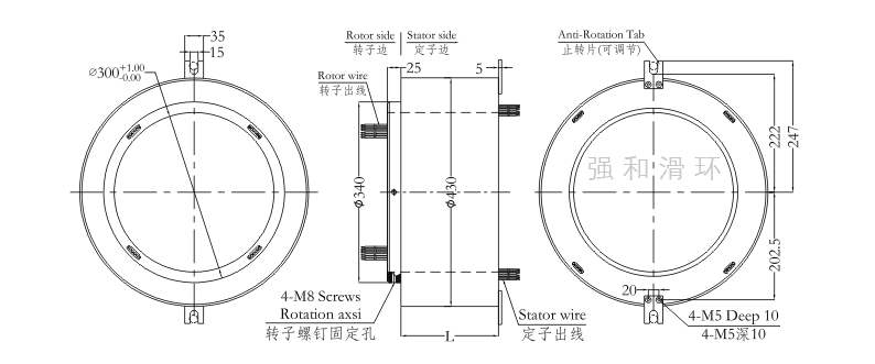 大过孔导电滑环，孔径300mm，外径430mm结构原理图纸