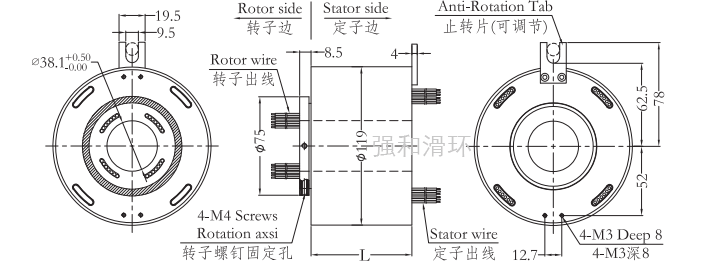 过孔滑环（孔径38mm 外径119mm）结构原理图纸