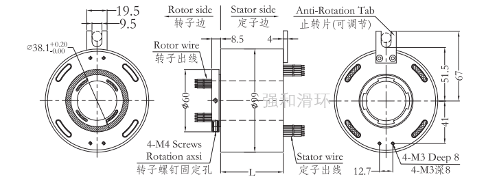 过孔滑环（孔径38mm 外径99mm）结构原理图纸