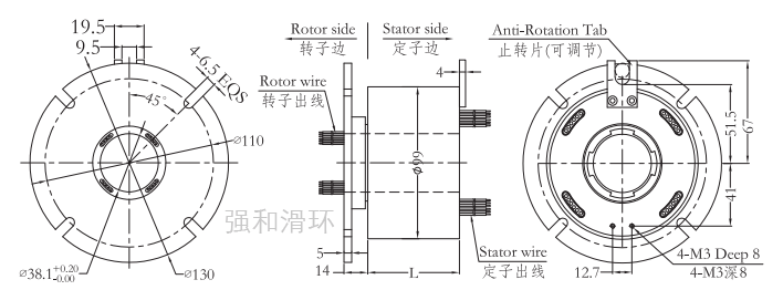 过孔滑环（孔径38mm 外径99mm）结构原理图纸