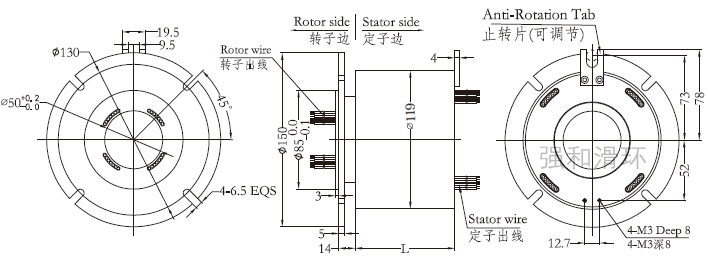 过孔滑环（孔径50mm 外径119mm）结构原理图纸