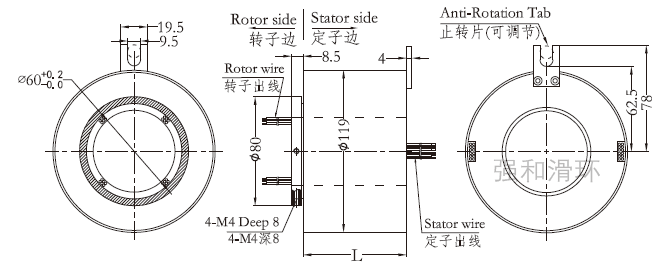 过孔滑环（孔径60mm 外径119mm）结构原理图纸