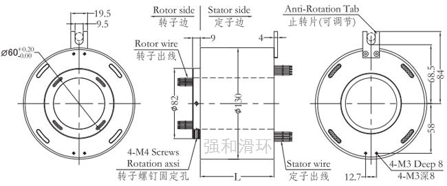 过孔滑环（孔径60mm 外径130mm）结构原理图纸