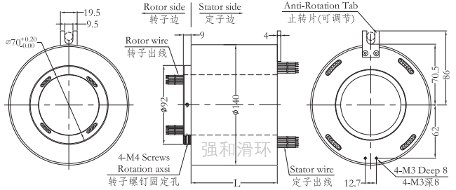 过孔滑环（孔径70mm 外径140mm）结构原理图纸