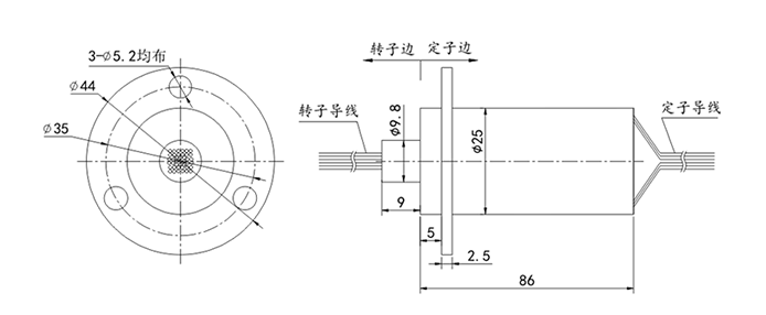 帽型滑环，主体外径25mm结构原理图纸